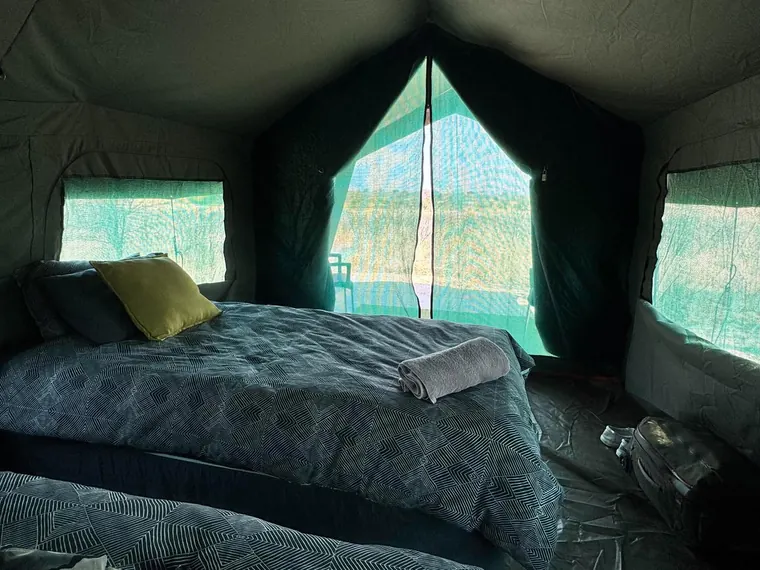 Beds inside a Botswana safari tent