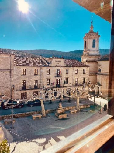 Town square and church tower, Spain
